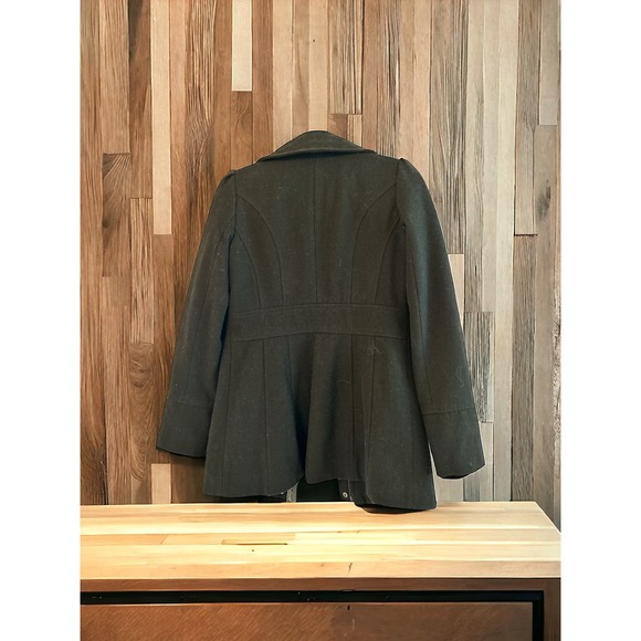 GUESS Los Angeles Wool Pea Coat Size Small Black Animal Print Interior - Picture 4 of 4